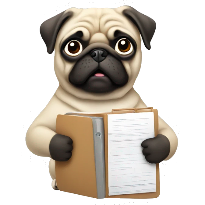 a pug holding a folder with documents emoji