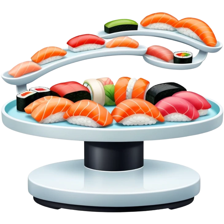 rotating sushi conveyor belt restaurant with colorful sushi plates, at restaurant  emoji