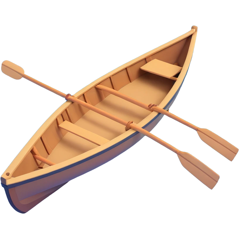 small wooden rowboat with oars floating on calm water emoji