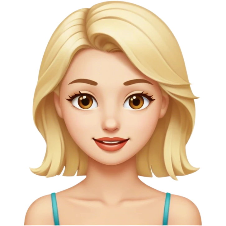 Pretty blonde model, brown eyes, winking emoji