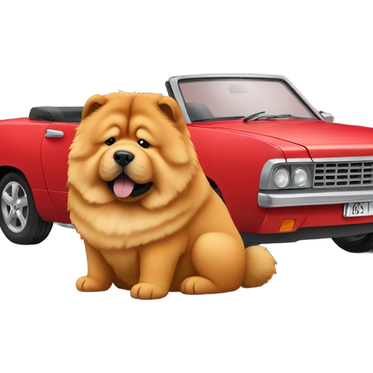 Chow Chow dog in red car emoji