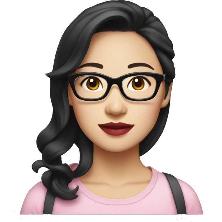 Whitney Lau, dark hair, chinese, woman, wearing glasses, pink lips,  emoji
