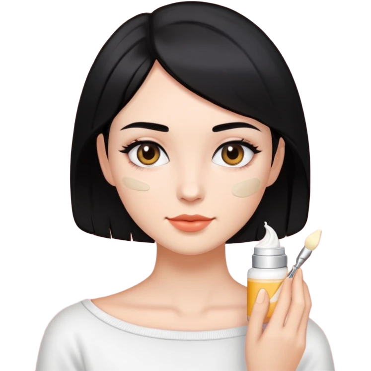 Girl with short hair Short shoulder-length black hair with face cream applied  emoji