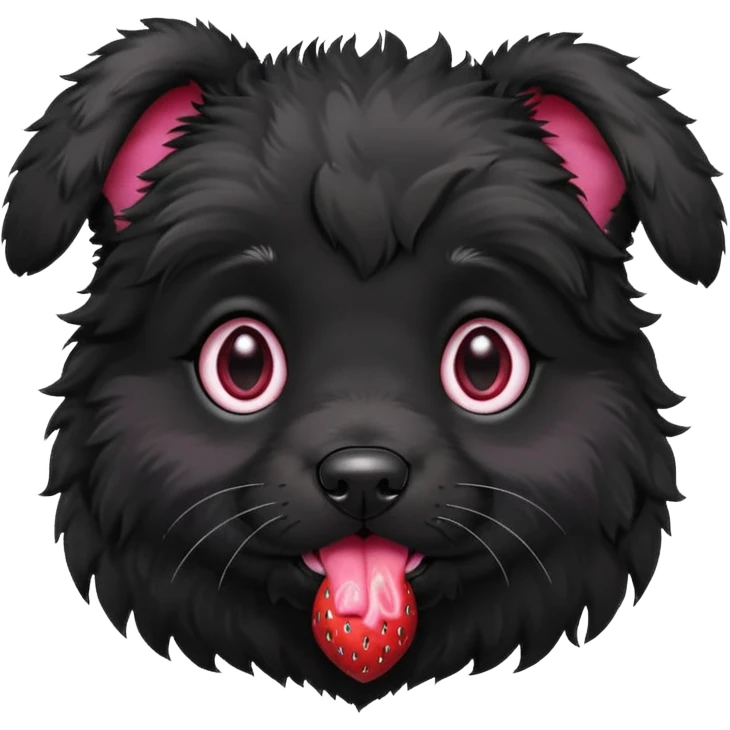 A black fluffy puppy with a strawberry emoji