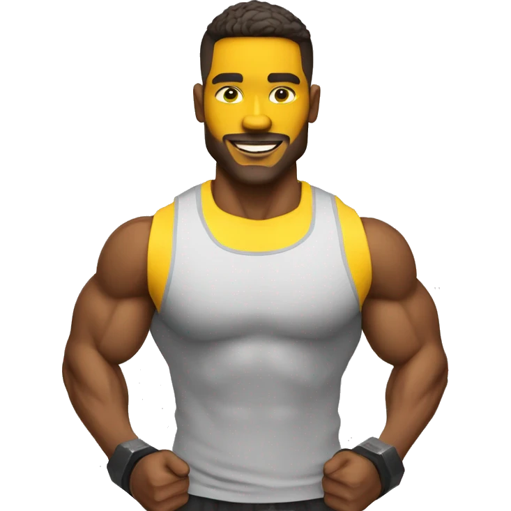 personal trainer with yellow skin holding dumbbells medium shot emoji