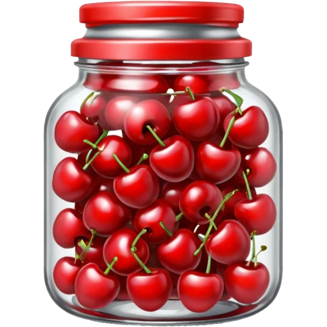 Realistic glass jar with silver metallic lid filled with maraschino cherries inside of it. emoji