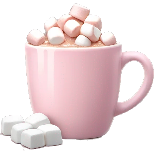 Light Pink mug of hot chocolate with marshmallows  emoji