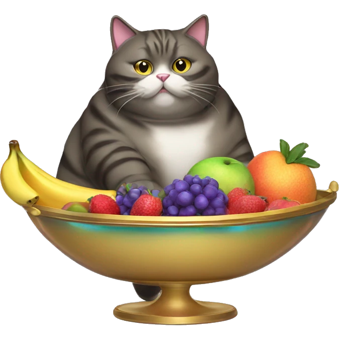 Fat Cat eating a iridescent fruit tray emoji