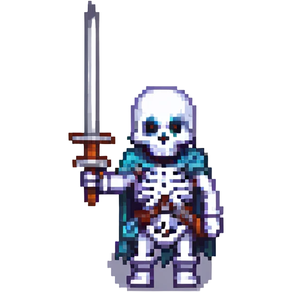 skeleton holding a sword, pixel art style emoji