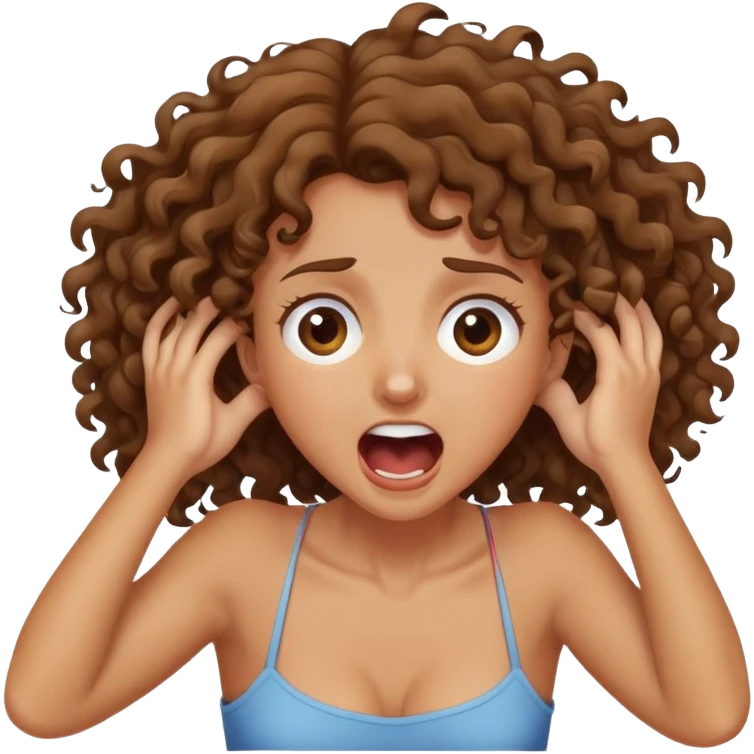 Brown curly girl agarrándose her neck screaming  emoji