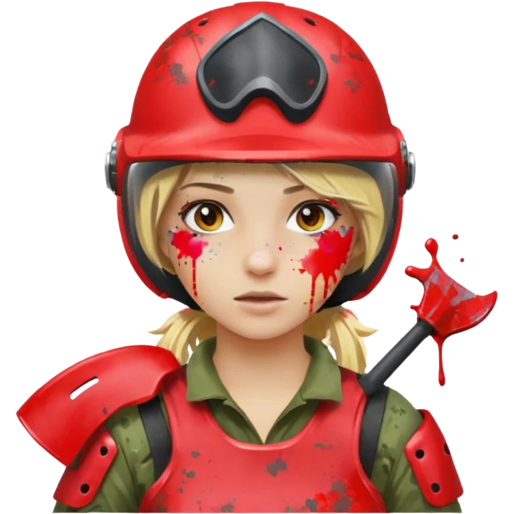 blond girl playing paintball with red paintball helmet emoji