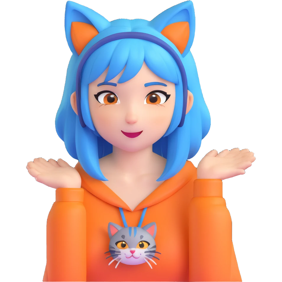 Beta, another member of Shadow Garden, with her blue hair, cat ears, and a playful expression. emoji