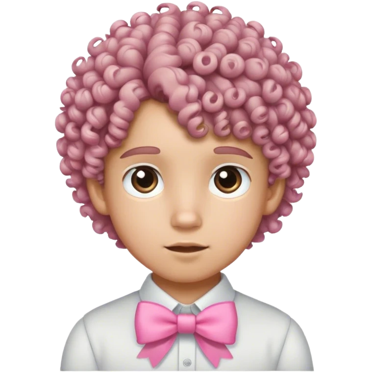 Boy with curly hair and a pink bow emoji