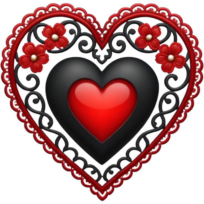 black heart with red center and white lace emoji
