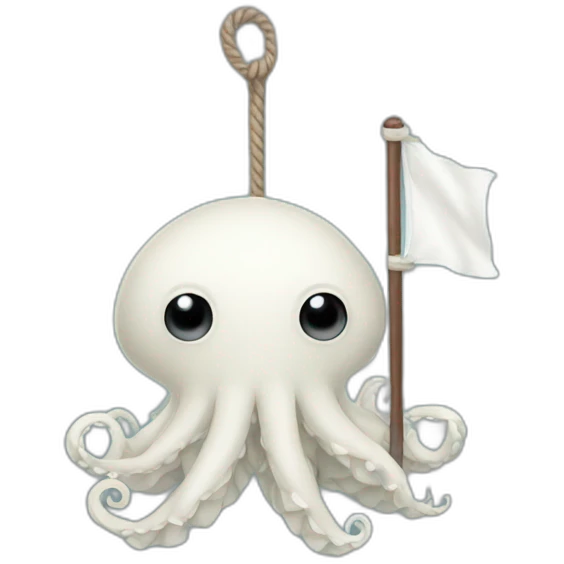 cute kraken hanging a white flag emoji