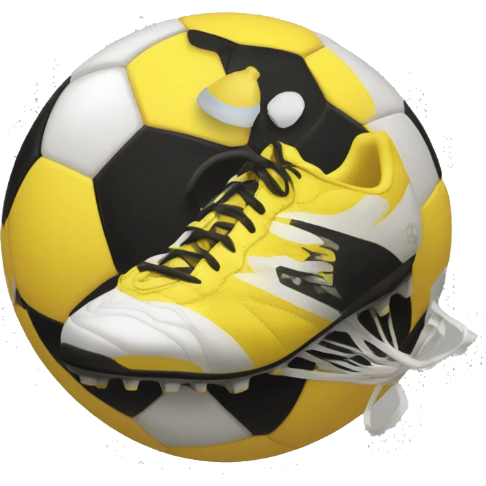 Yellow and black soccer ball with running shoes on  emoji
