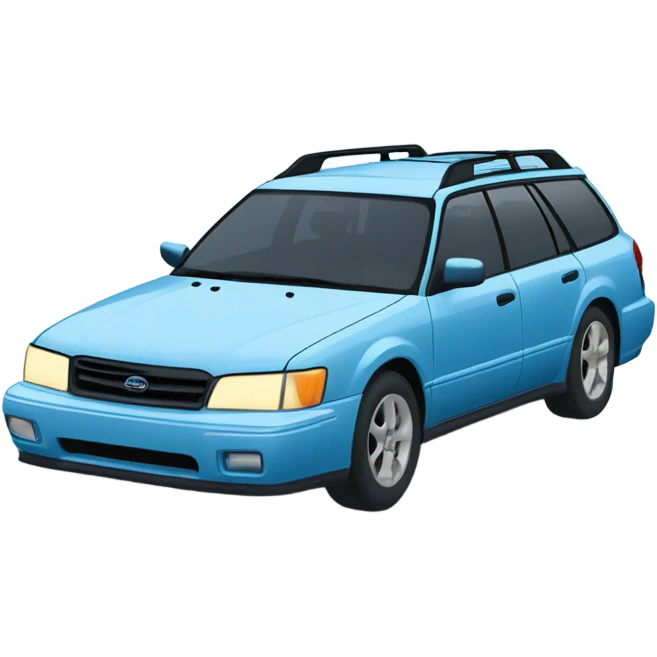 Light Blue 1990 Subaru legacy wagon stuck in a snowy ditch emoji