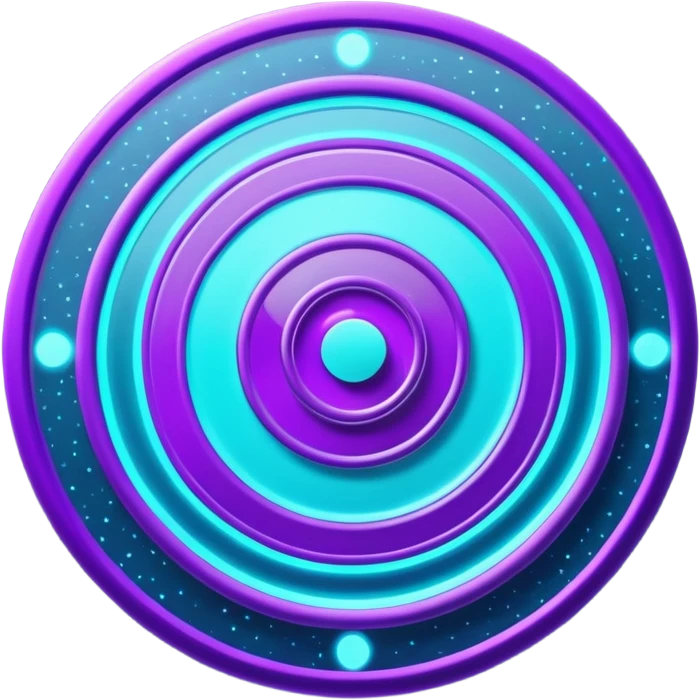 Futuristic glowing bullseye target emoji, neon purple and cyan holographic glow, dark background, digital tech style, abstract sparkles, no face. emoji