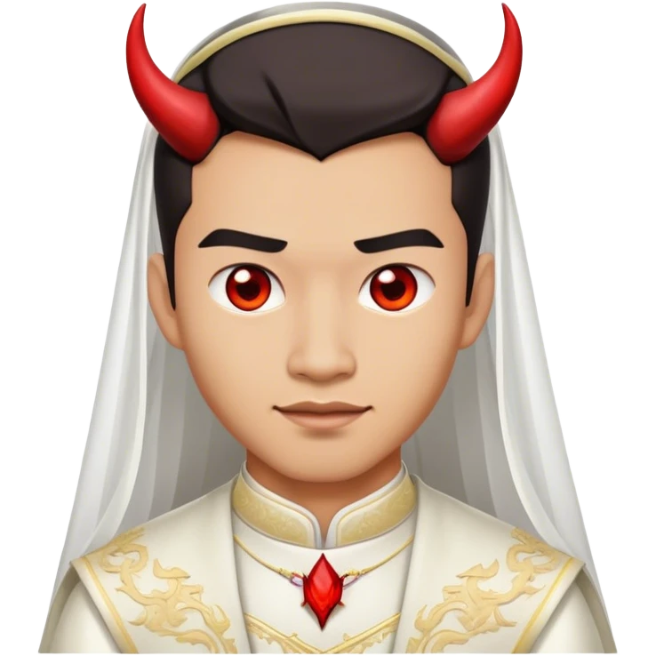 an asian male bride with the face of devil in wedding dress emoji