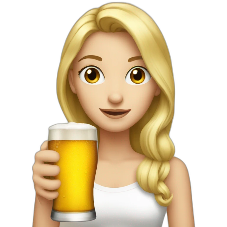 A blonde girl with grey eyes deinking beer emoji