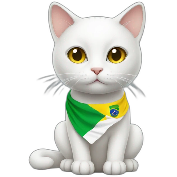 white cat with a Brazilian flag emoji