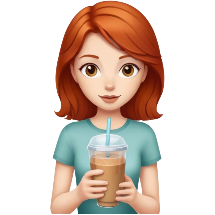 redhead girl with brown eyes and a ice coffe emoji