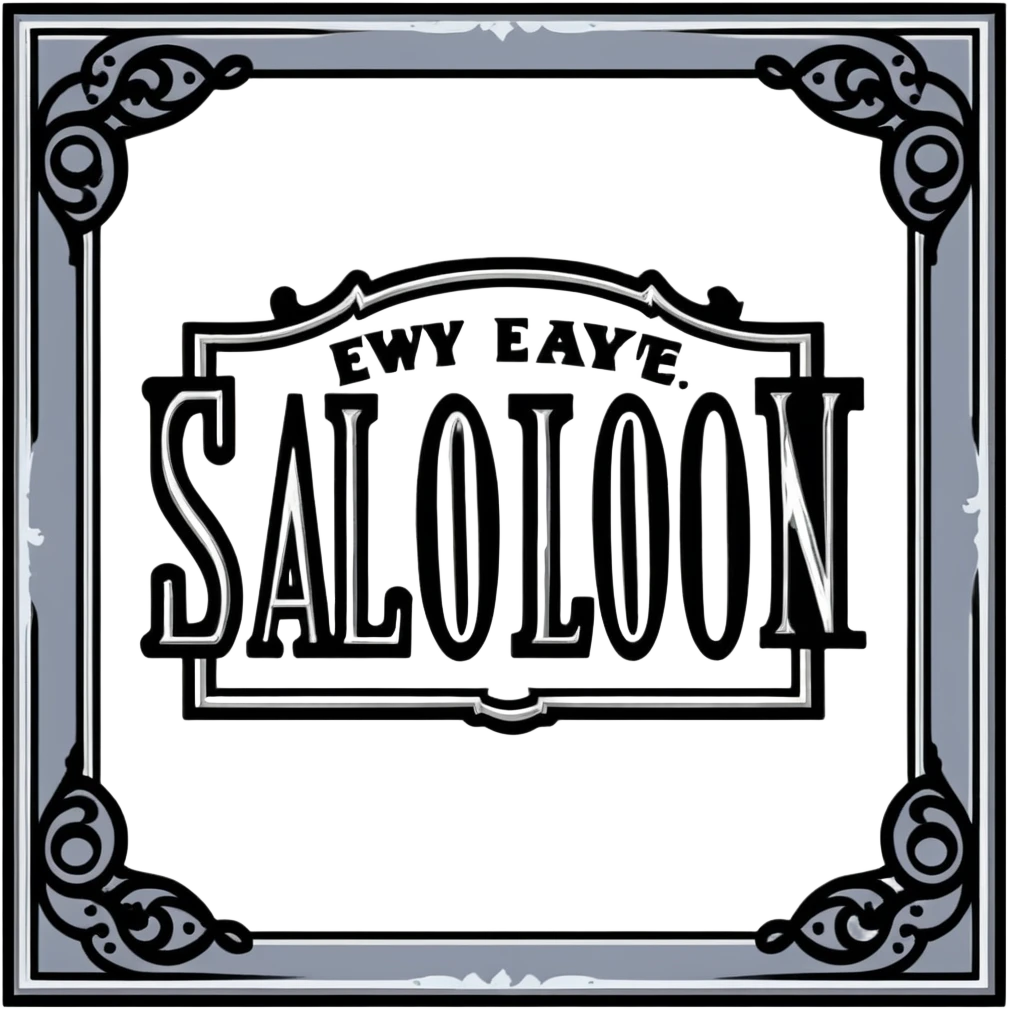 connected BLK letters in western saloon font style with silver outline, old west typography, black text with ornate silver frame emoji