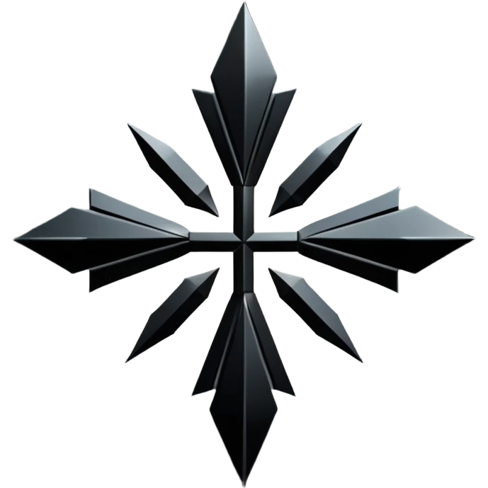 Emoji, dark futuristic cross, symmetrical geometric shape, black metal, gothic cyber aesthetic, minimal flat design, sharp edges, centered, transparent background do not use any other colors but metal and black emoji