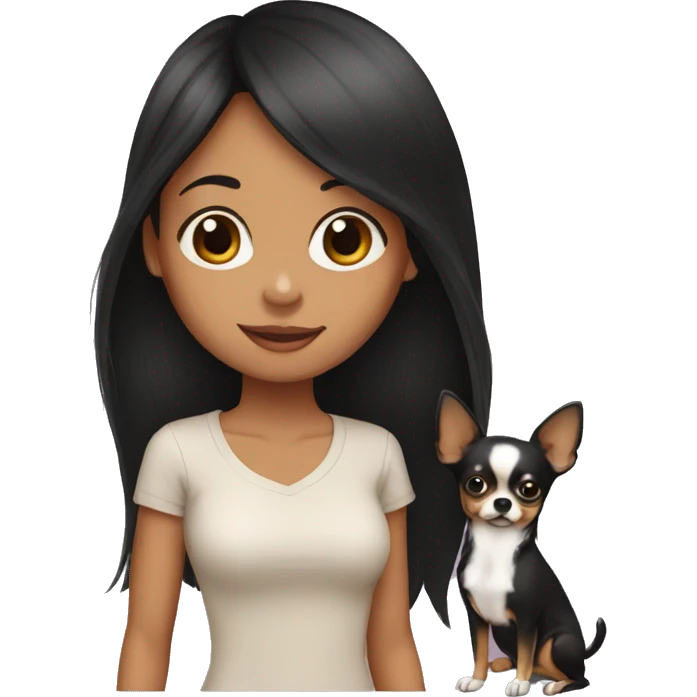 black long hair girl standing with 2 chihuahuas emoji