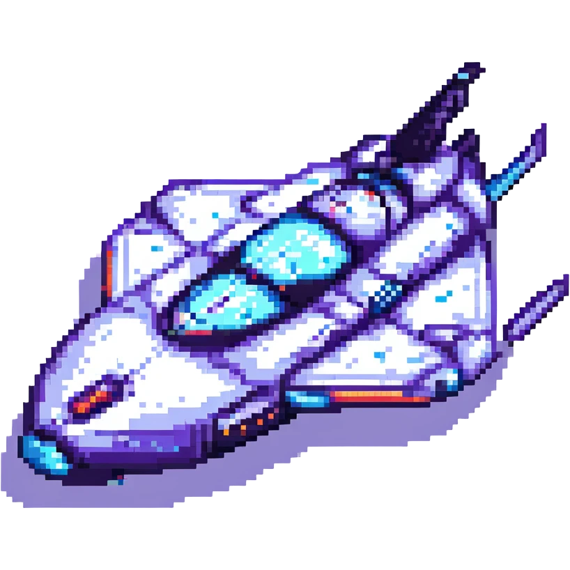 A pixel art style space cruiser with a sleek design, vibrant colors, and detailed pixel patterns. emoji