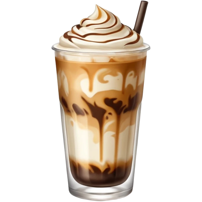 Iced Latte with espresso marbled in milk in glass cup emoji