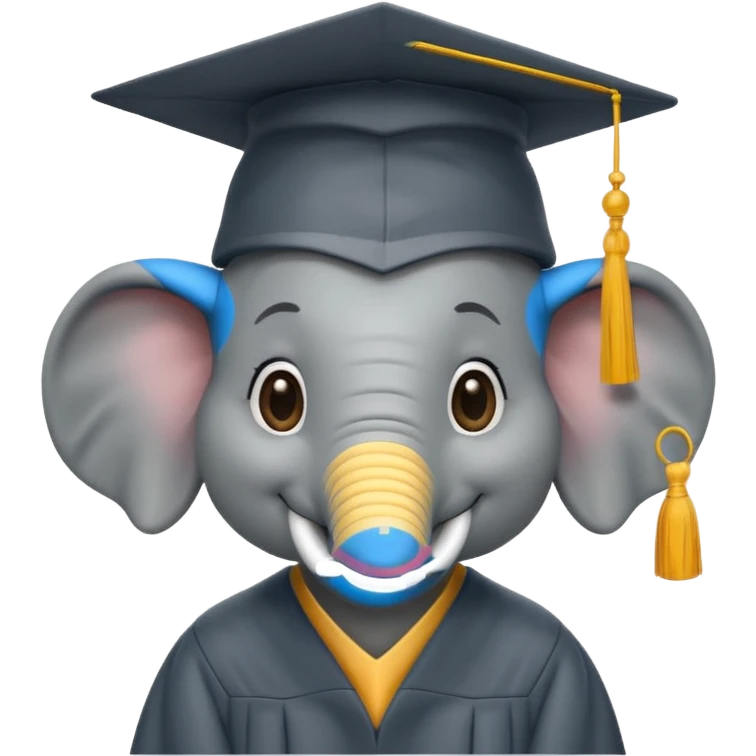 happy elephint wearing a graduation cap emoji