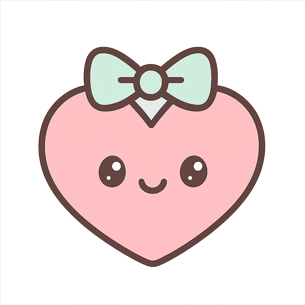 pink heart with a bow behind it, cute kawaii style emoji