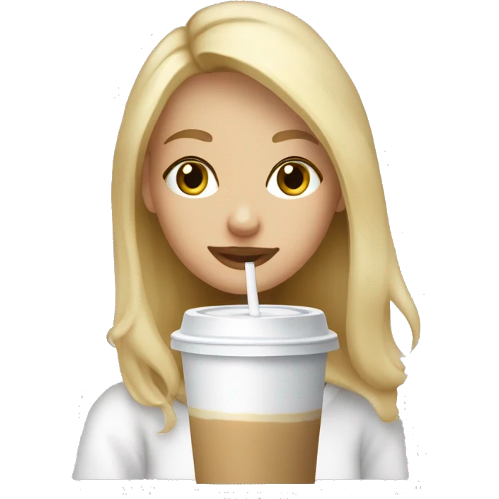 a blonde girl drinking iced coffee with a white sweatshirt on  emoji