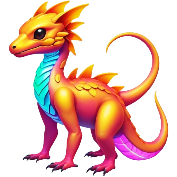 Exotic futuristic lush warm-colored neon Fakémon-creature (full body) emoji
