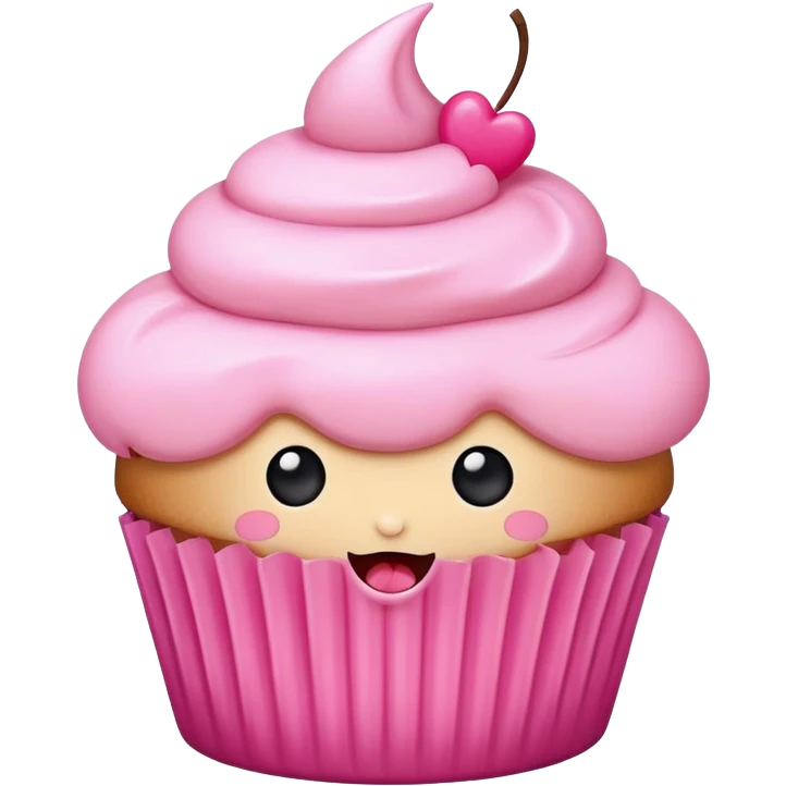 cute cupcake with pink icing and cute face emoji