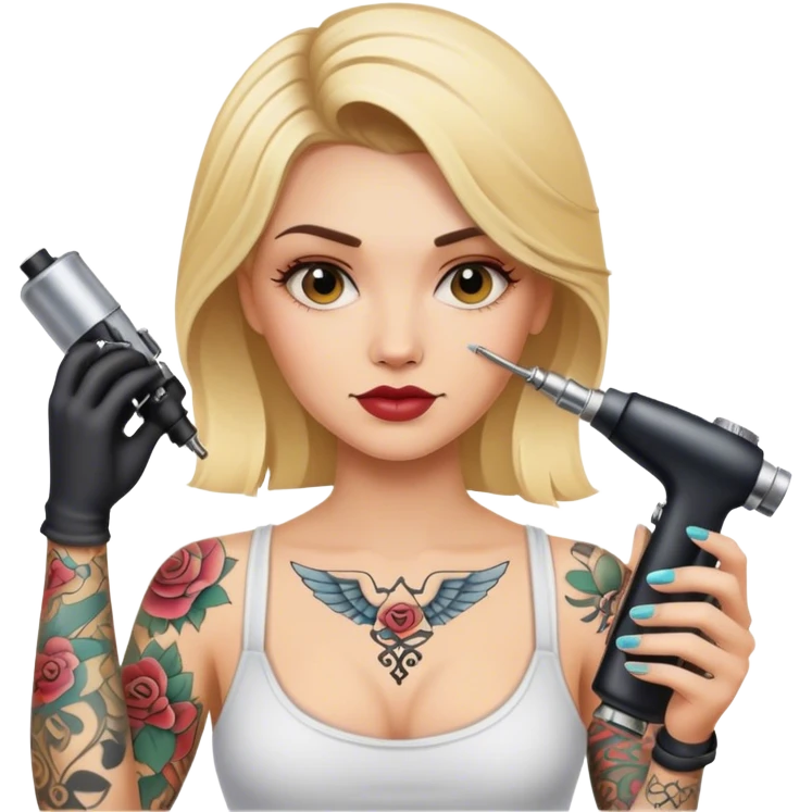blonde tattoo artist with tattoo holding tattoo machine emoji