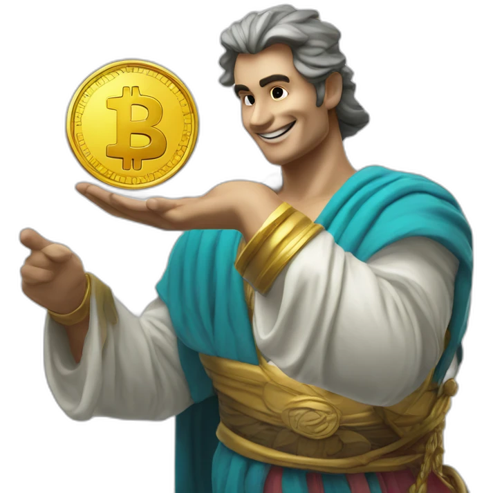 genie with a unnamed coin in his hand on the crypto coin graph arrow emoji