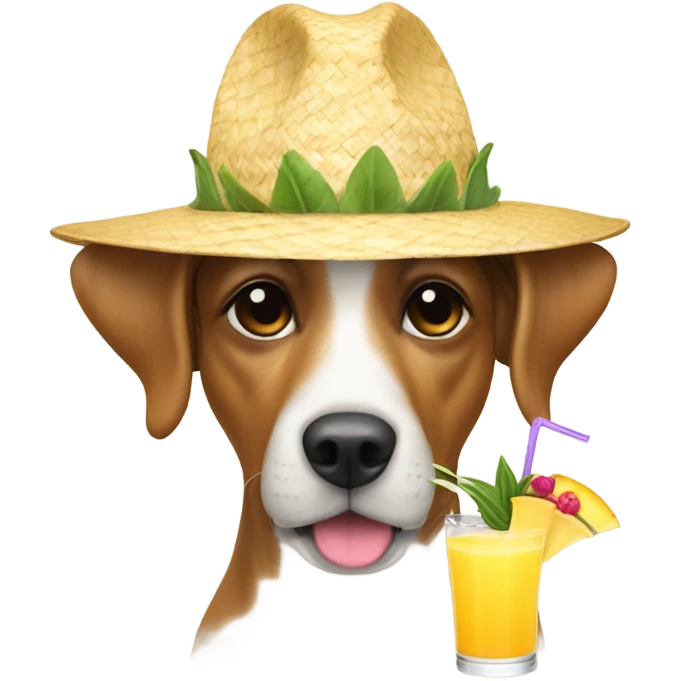 A dog with a sun hat drinking a pina collada  emoji