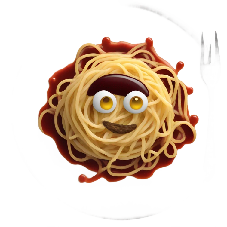 Spaguetti with a burgundy sauce in a white plate emoji