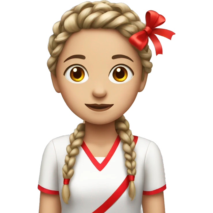  girl with braided hair and a red ribbon emoji