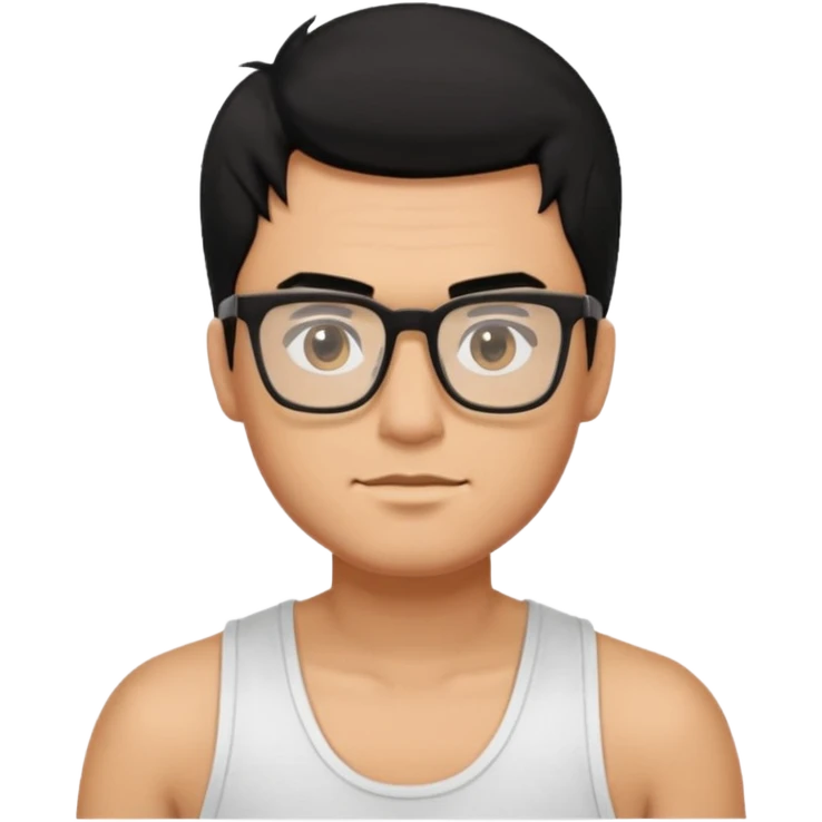 portrait of man, wearing a tank top, square glasses, black hair emoji