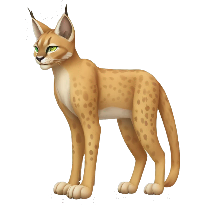 Beige Lynx-Caracal-Fakemon-hybrid with orange points with spots, green eyes brown toes, and short tail, full body emoji