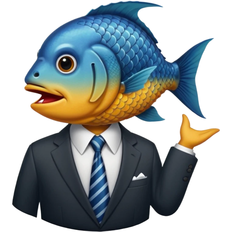 fish wearing suit, look up, shows only fish head emoji