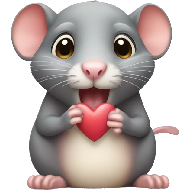 Blushing face rat with hand over mouth with big eyes and hearts emoji
