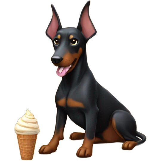 Doberman with ice cream by the fireplace  emoji