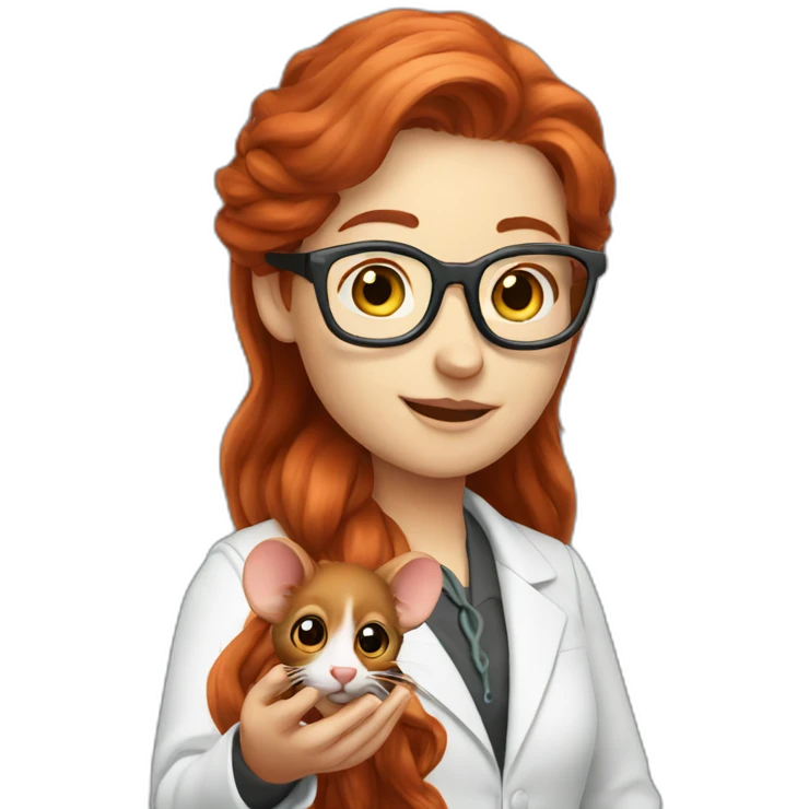 Redhead long hair with glasses scientist holding mouse on her hand emoji