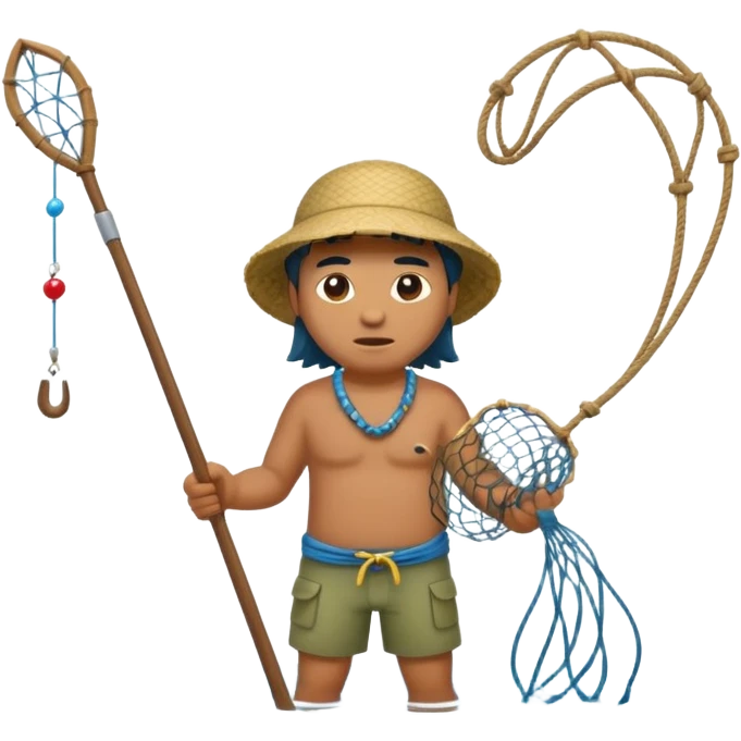 A Polynesian fisherman standing in the water fishing with a net emoji