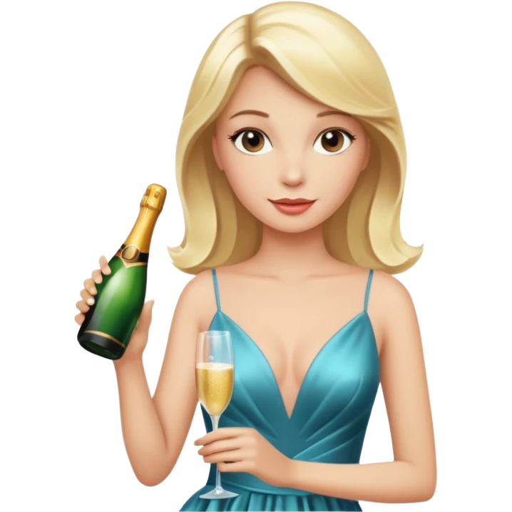 Glamorous blonde lady holding champagne bottle emoji