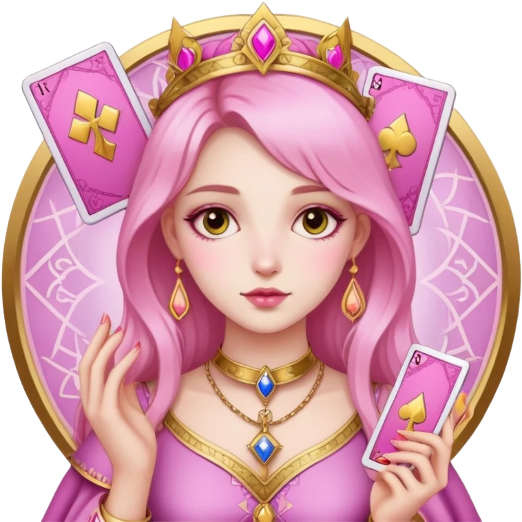 girl with pink pink tarot gold cards emoji